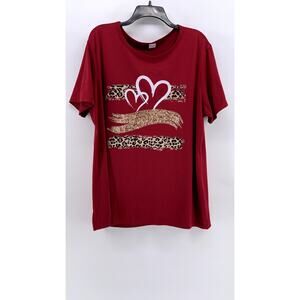 UNBRANDED Women's Plus Red Printed Short Sleeve Top SZ 4XL